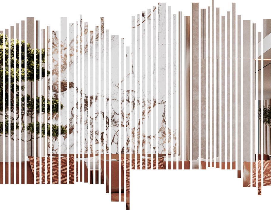 Curated Vivace living space with sculptural wall detailing