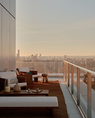 City balcony view at sunset